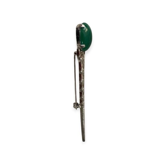 Vintage 80s Scottish Kilt Pin by DB Scotland, Silver tone metal with green stone - Picture 2 of 8
